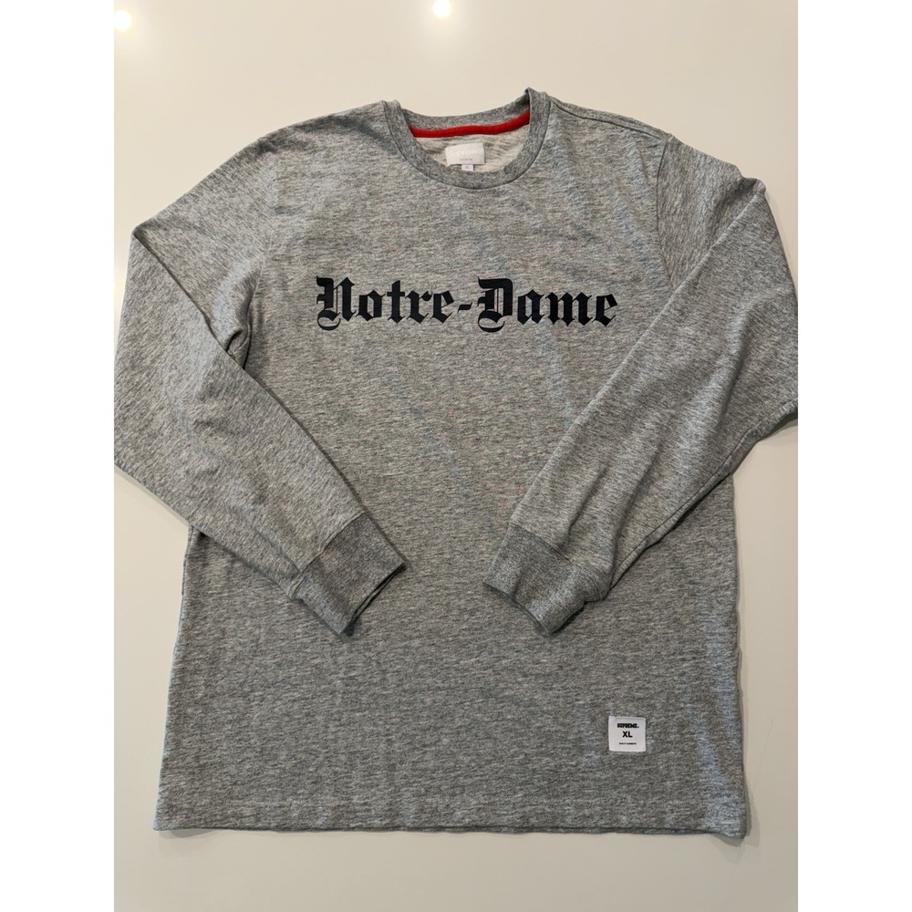 Supreme Notre Dame Cotton Long Sleeve Tee Heather Gray SS15 Mens XL